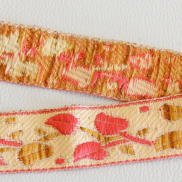Beige, Brown And Pink Embroidery Lace Trim, Approx. 28mm Wide